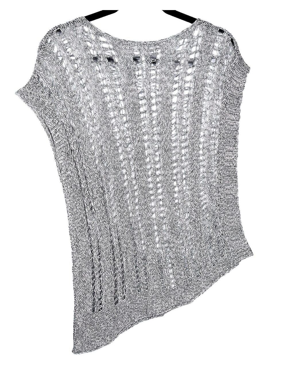 Bella Blue Select Open Knit Asymmetrical Diagonal Hem Top Blue Grey Coastal Tank - Picture 2 of 5